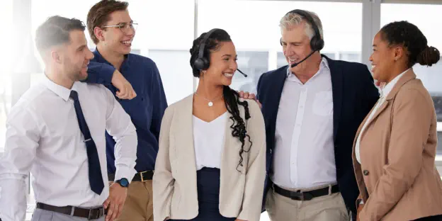 a group of professionals smiling together