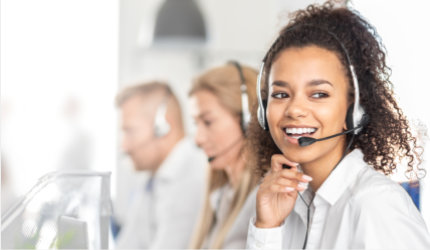 Customer service agent smiling