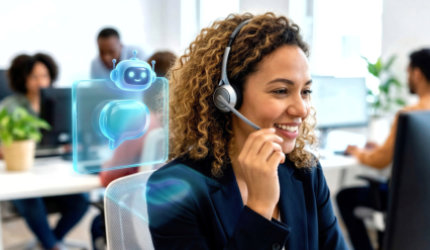 woman smiling while holding her headphone