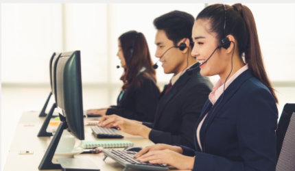 Group of people talking to their clients
